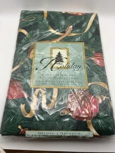 Vintage Christmas Winter Holiday Flannel Backed Vinyl 52x90 Oblong Tablecloth - Picture 1 of 3