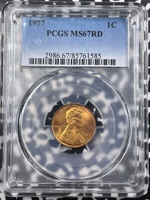 1977 U.S. Lincoln Memorial Cent PCGS MS67RD Lot#G9551 Gem BU! - Image 1 of 3