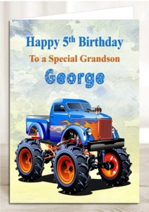 Personalised Birthday Card Monster truck theme any name age and relationship - Picture 1 of 2