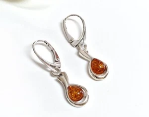 Bernstein Ohrringe Silber 925 braun Ohrhänger echt Sterlingsilber bj270 - Bild 1 von 3