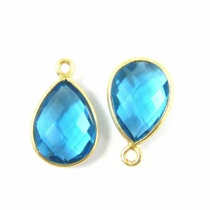 Einfassung Edelstein Anhänger vergoldet - Blautopas - kleine Träne - 10x14mm (2 Stück) - Bild 1 von 4