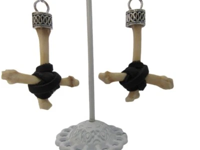Inverted Cross Bobcat Foot Bone Cross Earrings Buckskin Animal Bone Jewelry 523 - Image 1 of 2