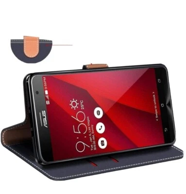 custodia asus zenfone 2 cover rosso blu pelle porta tessere - Immagine 1 di 4