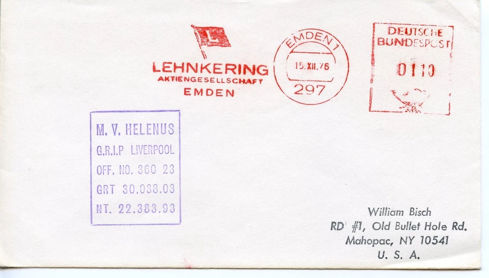 GERMANY M.V. HELENUS  1974   FDC1815 - Image 1 of 1