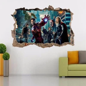 THE AVENGERS 3D Smashed Wall Decal Removable Wall Sticker Hulk Iron Man H217 - Picture 1 of 1