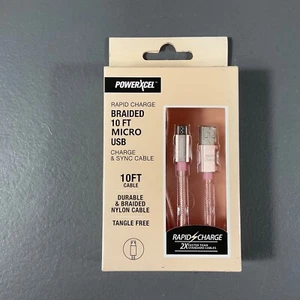 PowerXcel Durable 10 Ft. Braided Rapid Charge Micro USB Charge & Sync Cable - Picture 1 of 24
