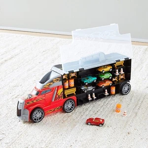 Toy Car Carrier Truck With Storage For Kids, 6 Diecast Vehicles & 16 Accessories - Picture 1 of 5