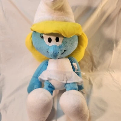 Smurfs Smurfette Plush Stuffed Toy Blue Girl Blond Hair 2010 Soft 12" Preowned - Image 1 of 4