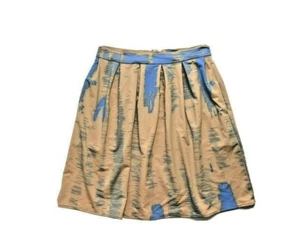 Happy Hour Skirt Womens Small Blue Tan Short Stretch Pocket Abstract Unique Fun - Picture 1 of 7