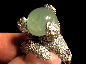 sterling 925 silver green chalcedony ring natural pave opera cabochon party 10  - Picture 1 of 1
