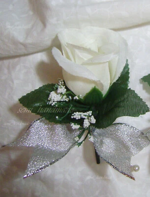 Aniversario de boda de plata ~ Ramillete de rosa abierto ~ Ramillete de muñeca ~ Boutonnieres de rosa Foto 1 de 4