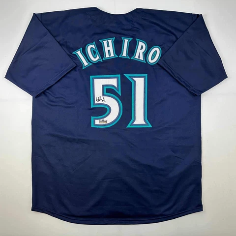 Facsimile Autographed Ichiro Suzuki Seattle Blue Reprint Auto Jersey Men's XL Cover