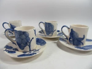 4 X Whittard Of Chelsea Espresso Cups & Saucers Hand Painted -Thailand .Blue/Wh - Picture 1 of 8
