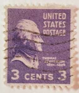 SELLO POSTAL VINTAGE ~ Estados Unidos ~ THOMAS JEFFERSON (púrpura 3 centavos) - 015 - Imagen 1 de 6
