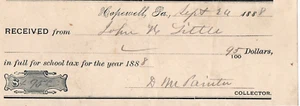Hopewell PA Sept 26 1888 School Tax receipt f2 - Picture 1 of 2