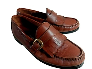 David Taylor KILTIE LOAFERS Size 9 D Brown Leather Buckle Slip On 77031 - Picture 1 of 13