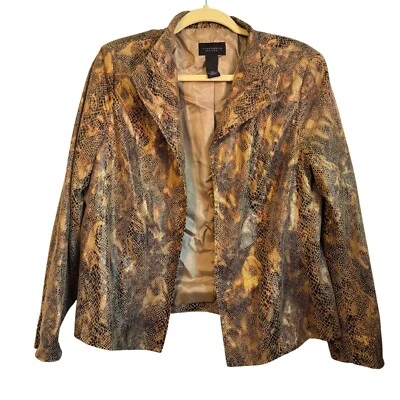 Snake Print Blazer By Investments Petites 14P  Open Front Lightweight Brown - Image 1 of 4