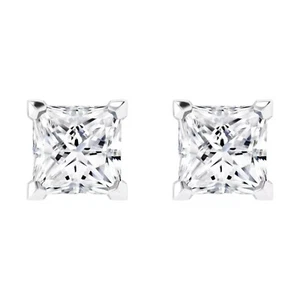 2.00 Ct Princess Cut IGI GIA Lab Grown Diamond Stud Earring 18K White Gold - Picture 1 of 6