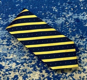 Corbata de seda Chaps Ralph Lauren dorada azul marino plata sesgo rayas lunares - Imagen 1 de 5