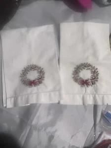 2 x ~ Weihnachten Gästetücher Tee handbestickt Kränze Leinen - Bild 1 von 6