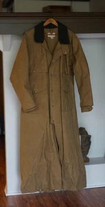 Vtg CC Filson Tin Cloth Oil Waxed Duster Coat Mens Size 40 Brown W/ Wool Vest - Picture 1 of 11