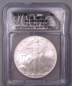 2007-w Burnished Silver American Eagle ICG SP70 1st Strike. #20 - Picture 1 of 5