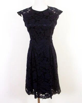 EUC Vince Camuto Navy Blue Floral Eyelet Dress A-Line Mini Cap SZ 6 - Image 1 of 4