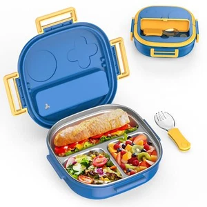 Stainless Steel Bento Box For Kids 3compartment Design Complete Lunch Set With P - Picture 1 of 6