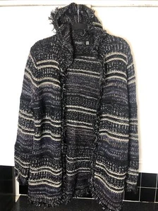 Cárdigan Suéter con Capucha Fylo London Flecos Frente Abierto Negro Multicolor Talla Grande - Imagen 1 de 4