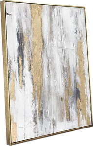 Abstract Wall Art with Gold Foil - 24 X 32 Inches Gold and Gray Canvas Print wit - Picture 1 of 6