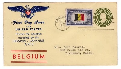 #914 Belgium WWII Overrun Nations 1943 FDC - Image 1 of 2