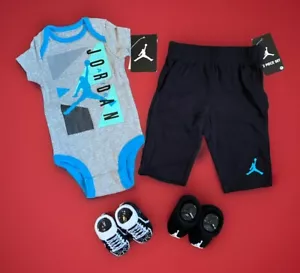 AIR JORDAN BABY BOYS 4-pc GIFT Set: Bodysuit, Pants & Booties 0-6 Months. - Picture 1 of 10