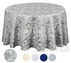 Tektrum 90" Round Damask Tablecloth-Waterproof/Spill Proof/Stain Resistant-Gray - Picture 1 of 7