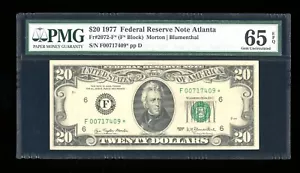DBR 1977 $20 FRN Atlanta STAR Gem Fr. 2072-F* PMG 65 EPQ Serial F00717409* - Picture 1 of 2