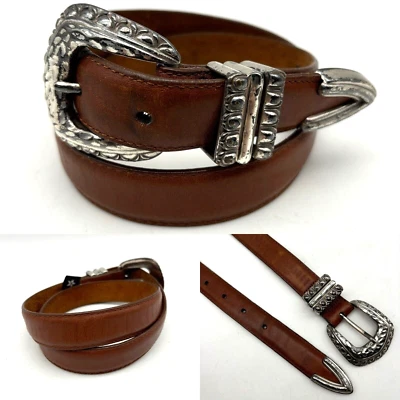 Cinturón de cintura occidental Brighton 46006 1995 cuero marrón hebilla ornamentada talla S 26" Foto 1 de 4