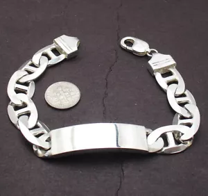 8" 9" BOLD Engravable Mariner ID Bracelet Real SOLID 925 Sterling Silver - Picture 1 of 7