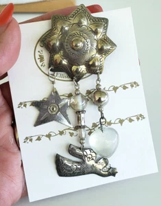Renee Celestial Angel Stars Dangle Mixed Metal Pin 3.5" In Card Love Connection - Picture 1 of 5