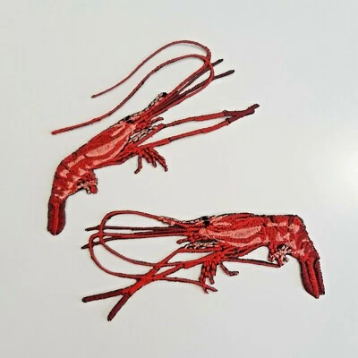Shrimps Seafood Handmade Sew-On Embroidered Patches Set - Image 1 of 4