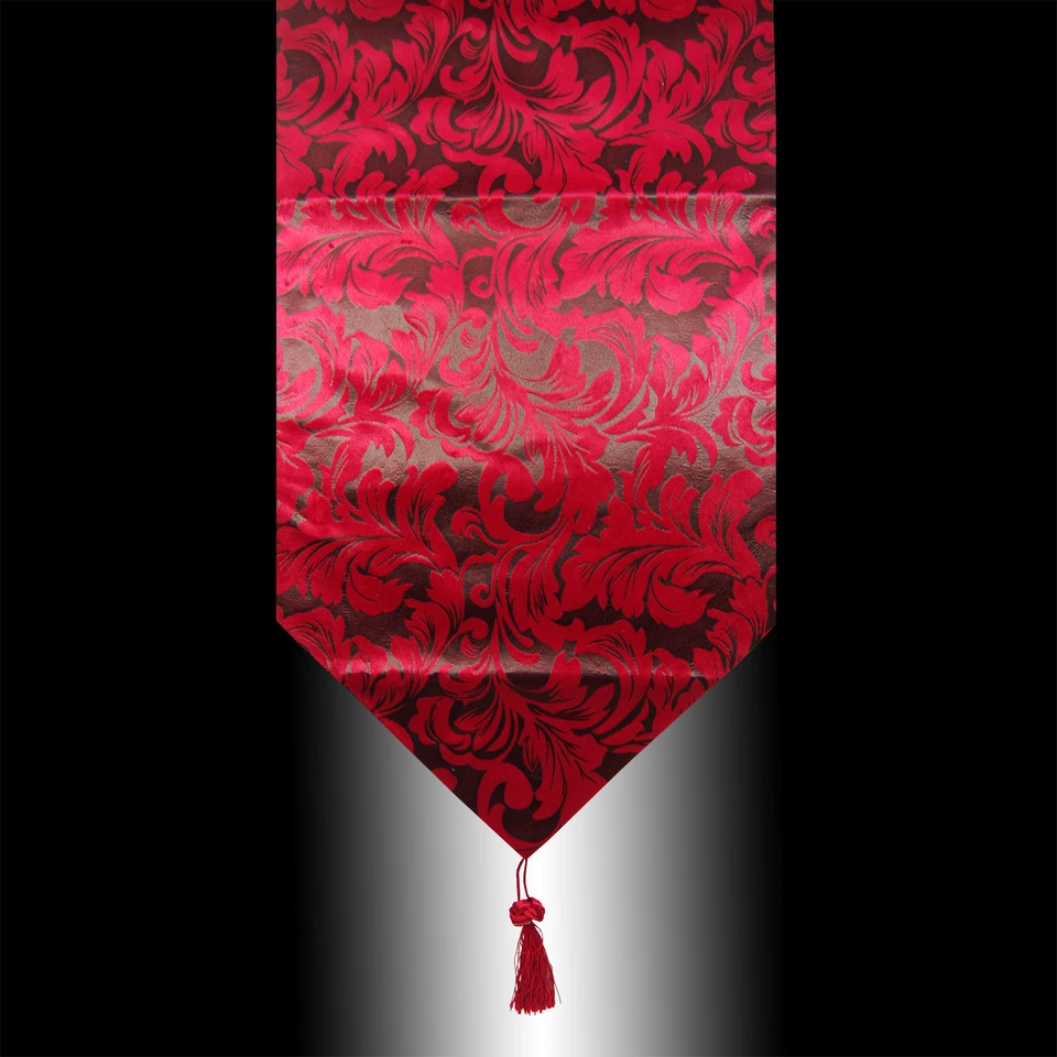ELEGANT BURGUNDY VELVET SOFT FEATHER TASSEL DECORATIVE TABLE RUNNER CLOTH - Image 1 of 1