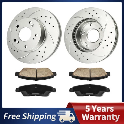 Rotores de freno delanteros perforados y ranurados + pastillas de cerámica para Acura RSX 2002-2006 Foto 1 de 4