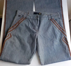 Jeans JUST CAVALLI vita bassa gamba larga ricamo piumino gambe TG 29 Made in Italy - Foto 1 di 9