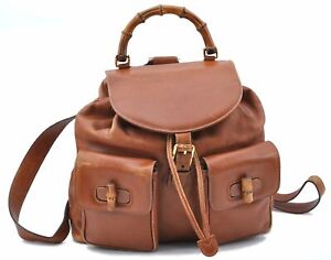 Authentic GUCCI Bamboo Backpack Leather Brown G0178