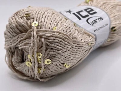 Lentejuelas de algodón natural beige dorado claro 83349 hilos de hielo 50 gr 153yd lentejuelas DK Foto 1 de 4