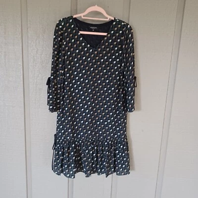 Lafayette 148 Women Ana Grace Gliding Geo Drop Waist Dress Size S Silk Ruffle - Image 1 of 4