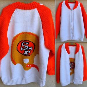 Vintage San Francisco 49ers Raglan Sweater Jacket  Metal Zipper Knit Size XL ?