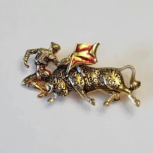 Spilla damascata vintage Matador Bullfighter & Bull - Foto 1 di 3