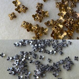 6mm bead caps, silver & gold colour, 4 leaf design jewellery making UK seller