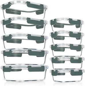 10 Pack Glass Meal Prep Containers, Airtight Stackable Food Storage Set with Lid - Picture 1 of 12