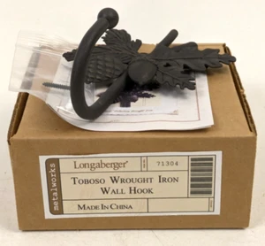 NEW Longaberger Toboso Wrought Iron Single Wall Hook Oak Leaf + Pine 71304 Black - Picture 1 of 3