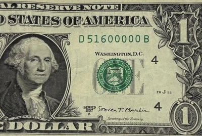 Low Serial Numbers fancy serial number 1 dollar billD51600000B FW - Image 1 of 4